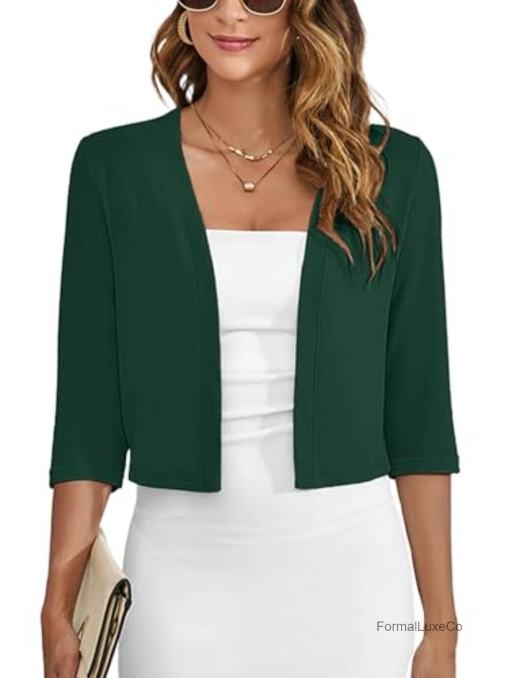Women's 3/4 Sleeve Knitted Shrug Cropped Cardigan for Dress Lightweight
